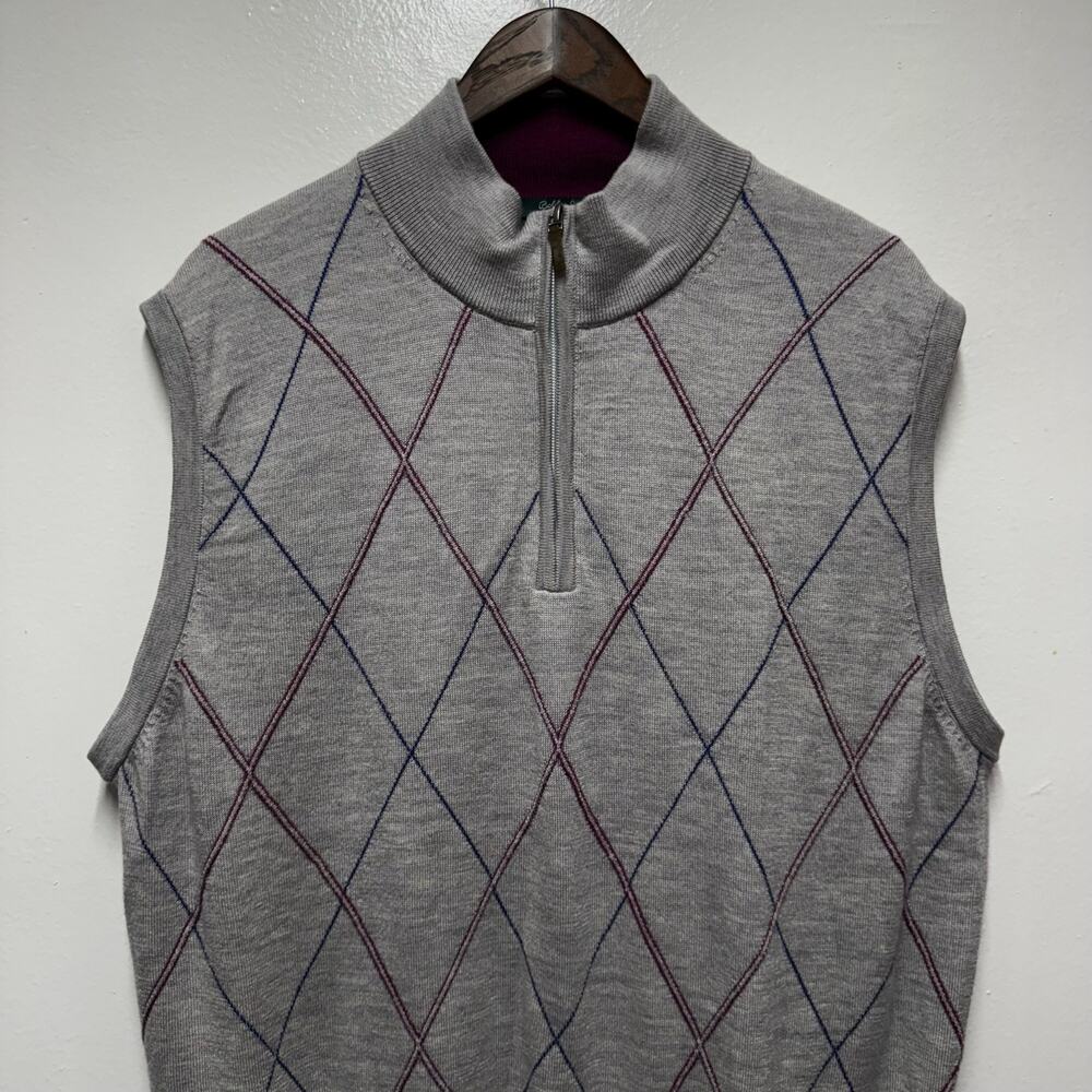 Bobby Jones Men’s XL 100% Merino Wool Argyle Golf Vest Gray Preppy Grandpa